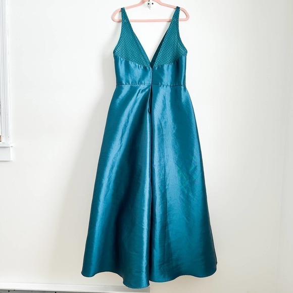 Monique Lhuillier Teal Mesh Formal Gown Sleeveless mesh insert Formal Dress 16 - Picture 7 of 13